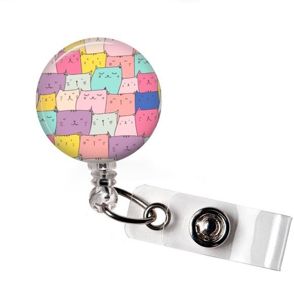 Handmade Accessories - Cats And Lots Of Cats Badge Reel Cat Lover Retractable ID Holder